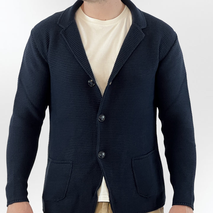 Navy Cardigan with Shirt Collar