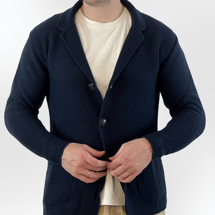 Navy Cardigan with Shirt Collar