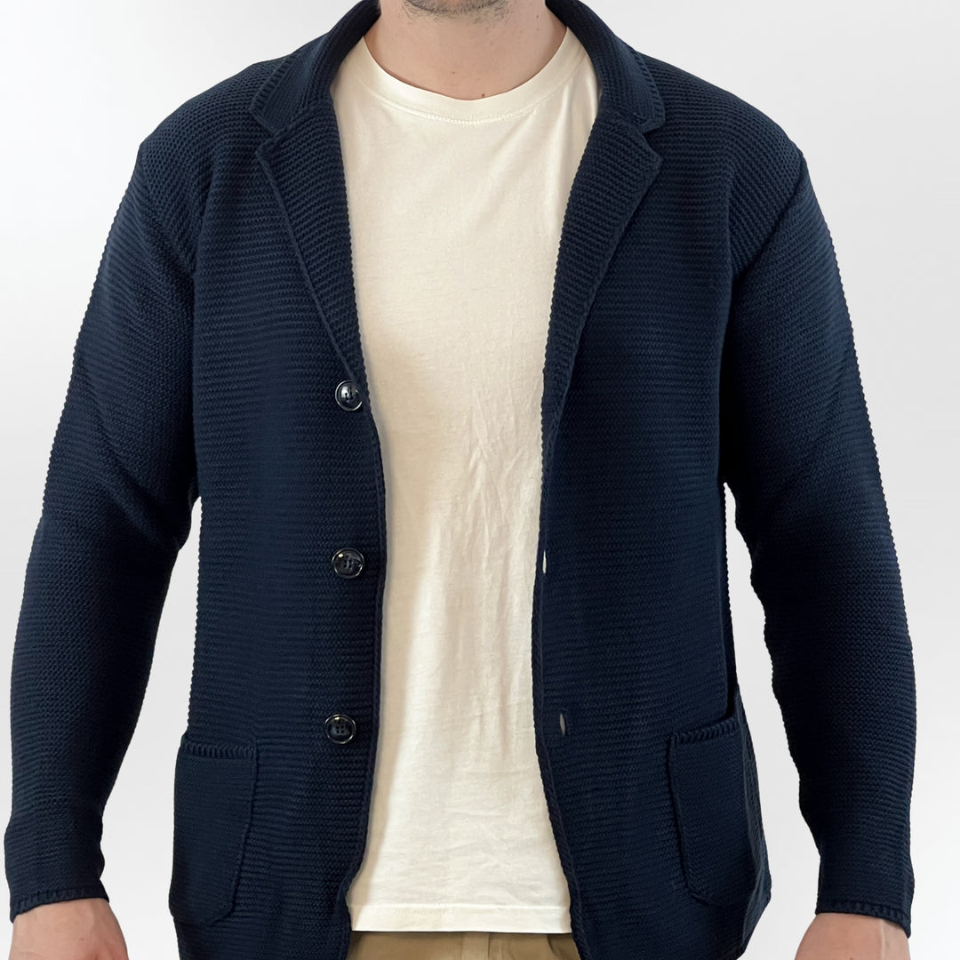 Navy Cardigan with Shirt Collar