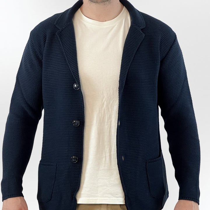 Navy Cardigan with Shirt Collar