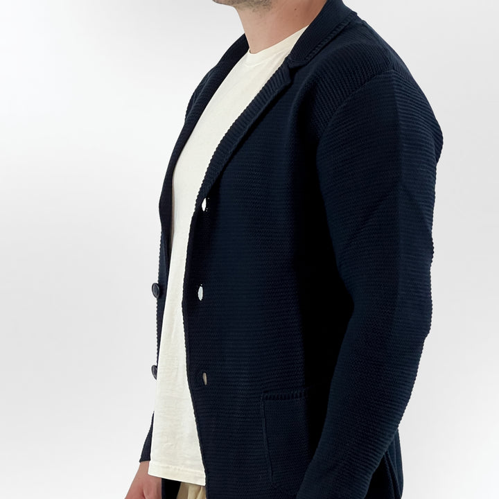 Navy Cardigan with Shirt Collar