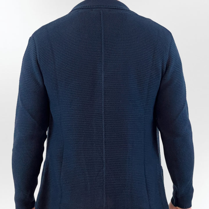 Navy Cardigan with Shirt Collar