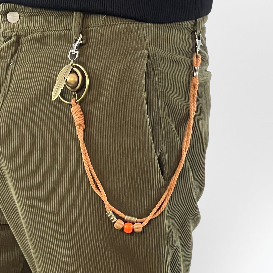 Green Casual Pants with Chain