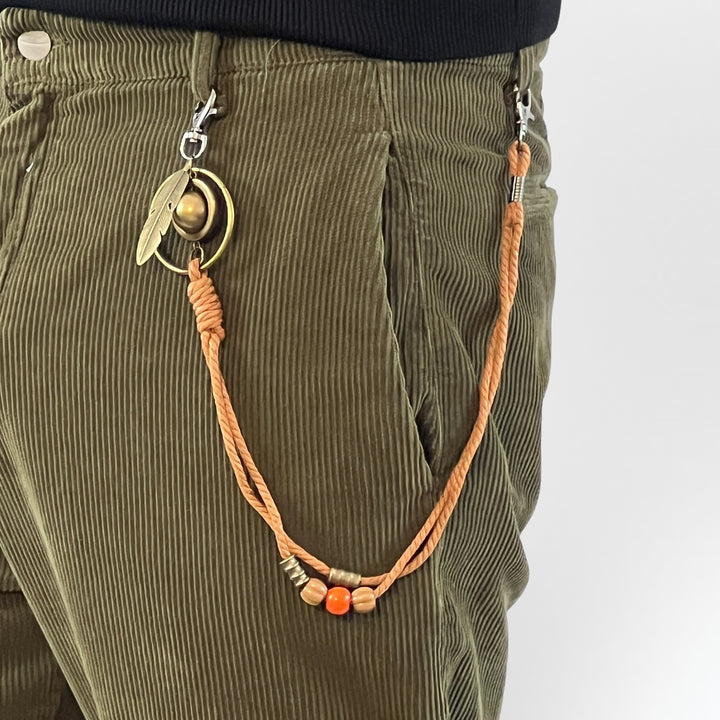Green Casual Pants with Chain