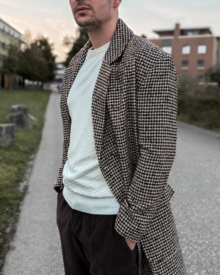 Double-Breasted Houndstooth Coat