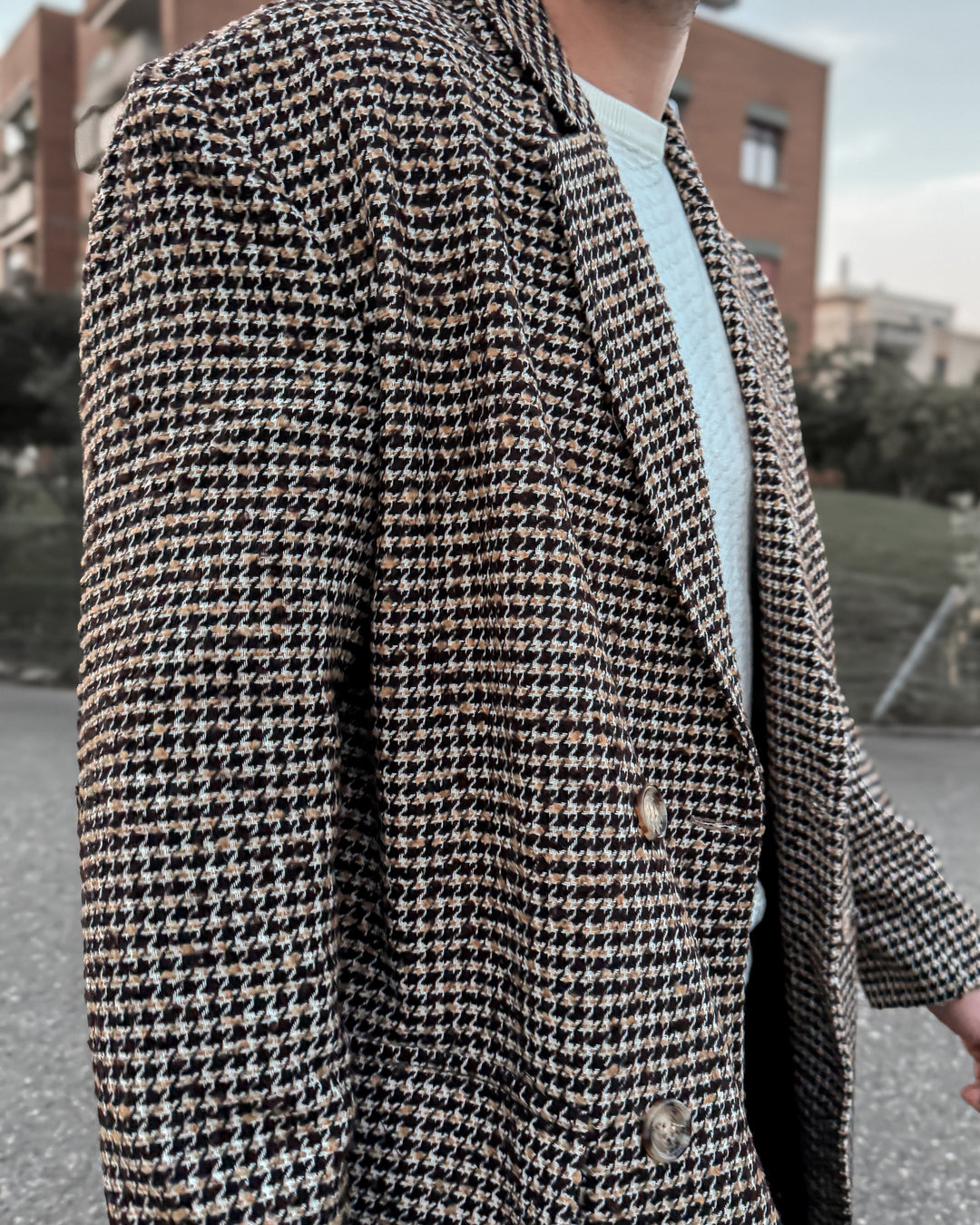 Double-Breasted Houndstooth Coat