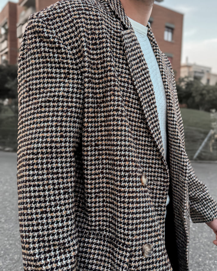 Double-Breasted Houndstooth Coat