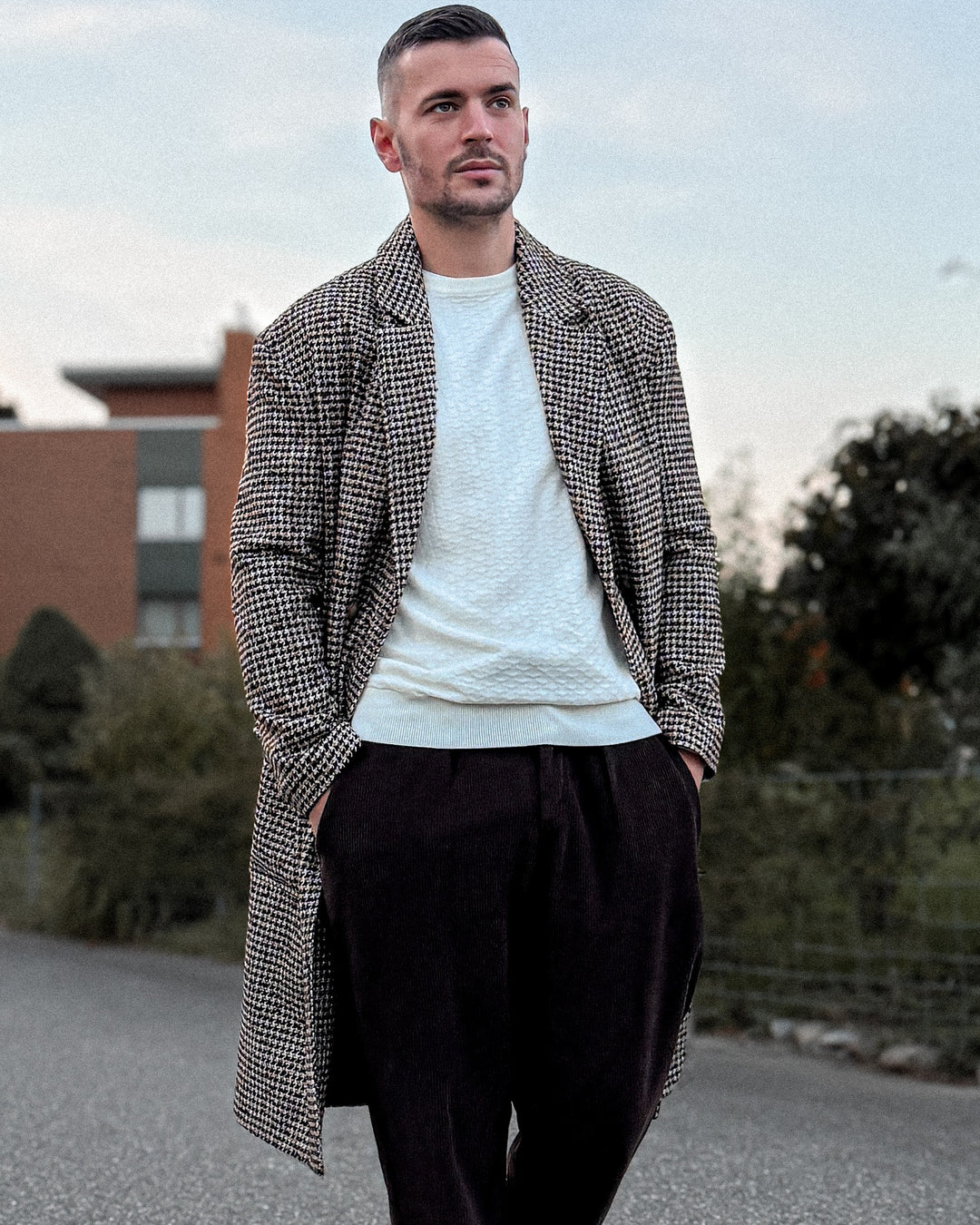 Double-Breasted Houndstooth Coat