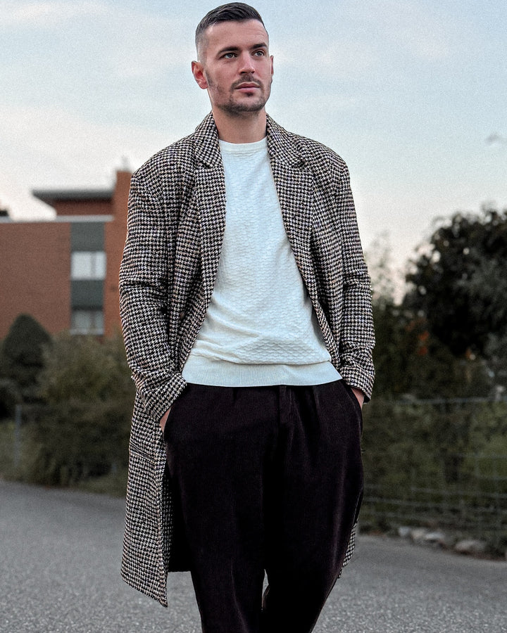 Double-Breasted Houndstooth Coat